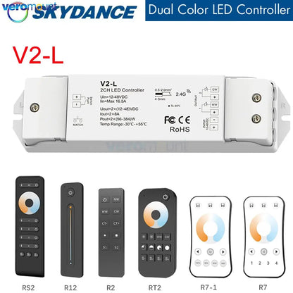 Skydance V2-L LED Dimmer Switch CCT 12V 24V 36V RF Wireless 2.4G Remote Smart 2CH WW CW LED Controller for Dual Color LED Strip