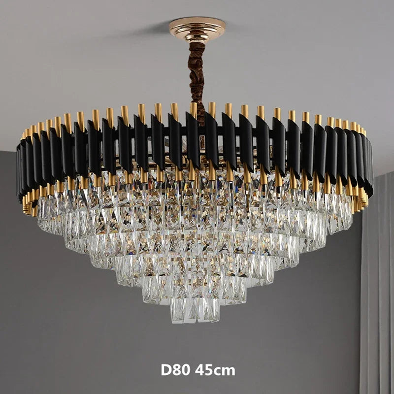 LED Luxury Black Gold Crystal Chandeliers For Living Room Kitchen Island Lustre Hanging Pendant Lamp Indoor Lighting Fixture