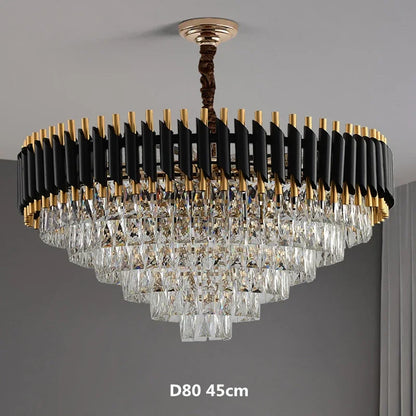 LED Luxury Black Gold Crystal Chandeliers For Living Room Kitchen Island Lustre Hanging Pendant Lamp Indoor Lighting Fixture