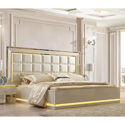 Nordic Style Luxury King Bed Modern Home Furniture Solid Wood And Genuine Leather White Gloss Bedroom Set