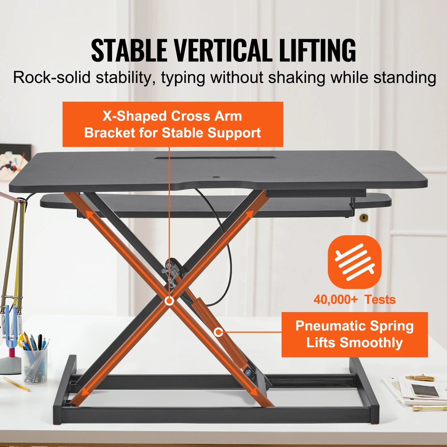 VEVOR Double-Layer Standing Desk Converter 31.5" x 15.7" Height Adjustable Standing Desk Sit to Stand Converter Stand Up Desk