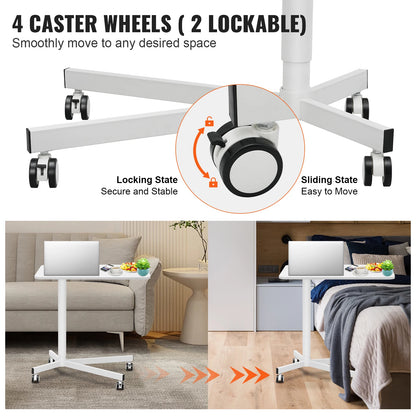 VEVOR 28"-44" Gas-Spring Height Adjustable Sit-Stand Desk W/ Wheels Portable Rolling Laptop Table Computer Cart for Home Office