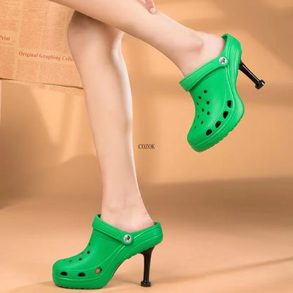 2022 Summer Women Sandals Hole Hole Slippers Sexy Heel Slippers Sandal Shoes Woman Thin High Heels Sandal Lady Pump  Heels Woman