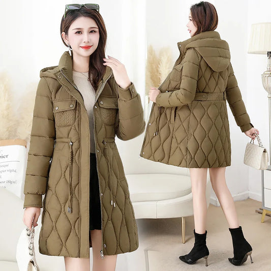 Ladies Down Cotton Jacket 2025 Medium And Long Styles Warm Lady Outerwear Slim High-End Loose Women's Winter Parka Coat