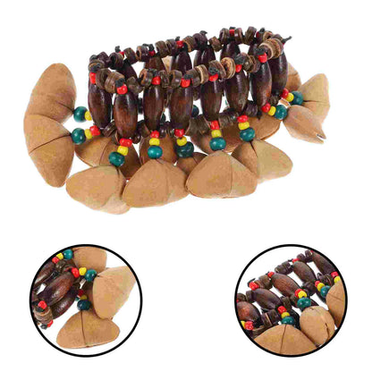 Nutshell Tambourine Toys Bangles Bracelet Musical Instrument Dance Wrist Bell Wooden Child Miss African Tribal Style