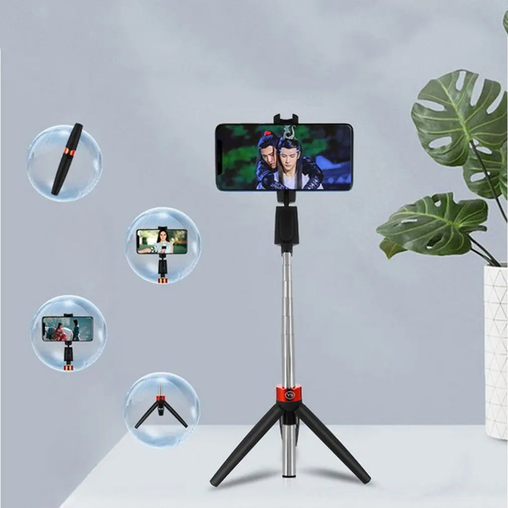 Portable Selfie Stick Phone Tripod with Wireless Remote Extendable Tripod Stand Universal 360 Rotation Live Triangle Bracket