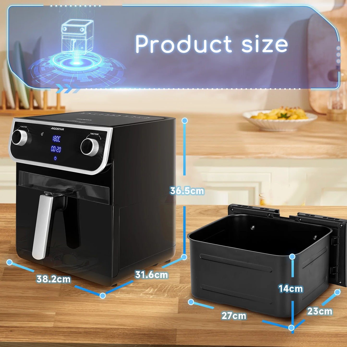 8L Oil Free Fryer, Display Window Air Fryer, 12 Preset Functions + Manual, LED Touch Screen, Dual Use: With Basket or Drawer, No BPA, 1700 W