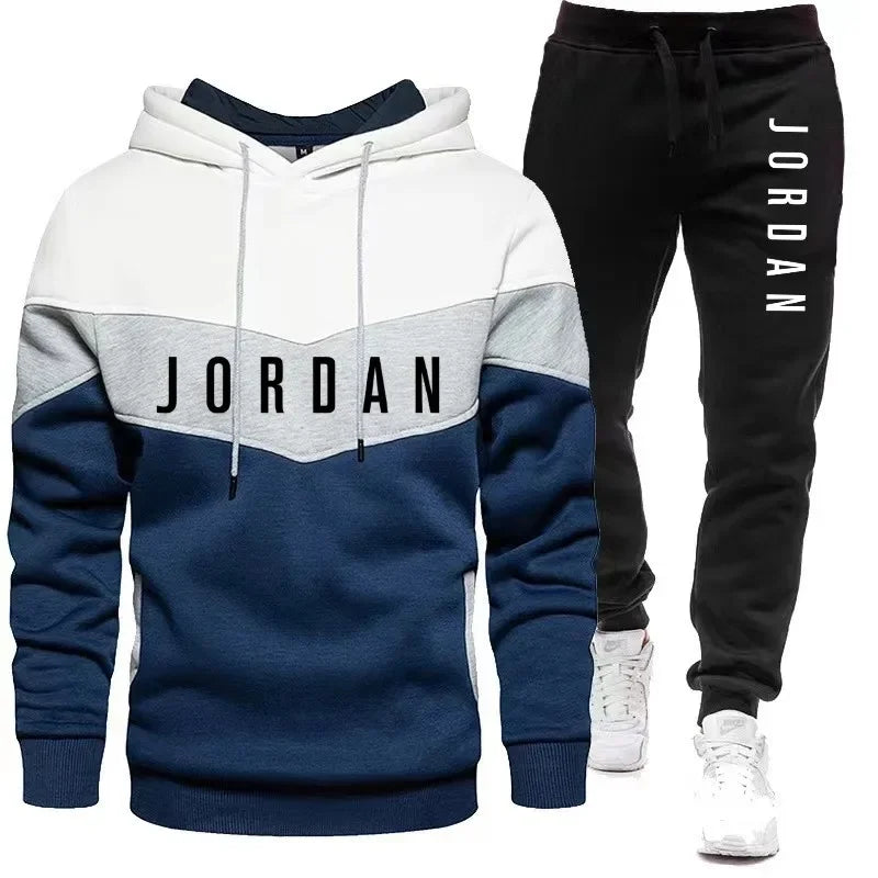 2024 Men's Casual Jogging Sportswear Set Hoodie and Black Sweatpants Rubberized Jacket Fashion Sports Winter Warm 2 Piece Set