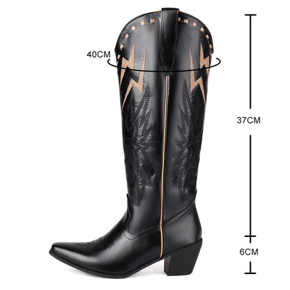 2024 Hot Sale Women's Vintage Embroidery Cowgirls Western Boots Shoes Plus Size Retro Slip On Concert Cowboy Knee High Boot Pink