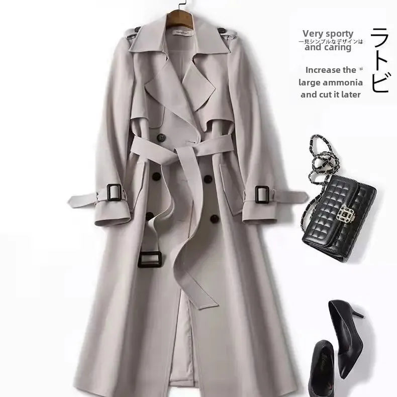 Women's Medium-Length Spring-Autumn 2024 New Korean Style Plus Size Petite Fashionable British Style Overcoat Jacket