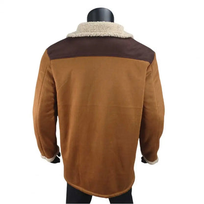 Men Jacket Large Plush Lapel Long Sleeve Vintage Suede Jacket with Pockets Zipper Up Mid-length Motorcycle Coat