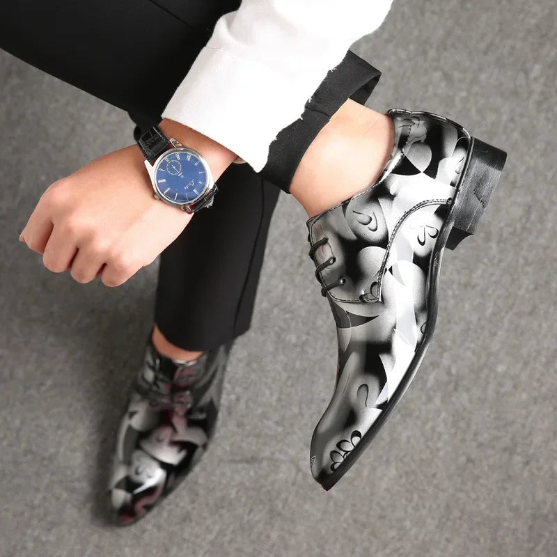 Man Formal Shoes Men Floral Pattern Leather Luxury Fashion Groom Wedding Men Oxford Dress Office Men Dress Brand High Quality