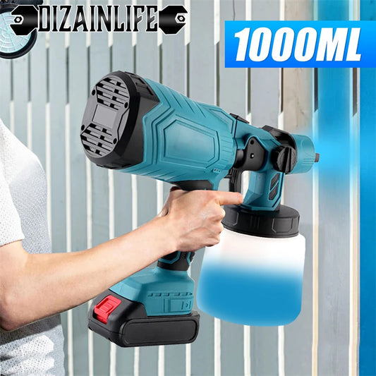 1000ML Electric Spray Gun High Power Cordless Paint Sprayer HVLP Auto Furniture Steel Coating Airbrush For Makita 18V Battery