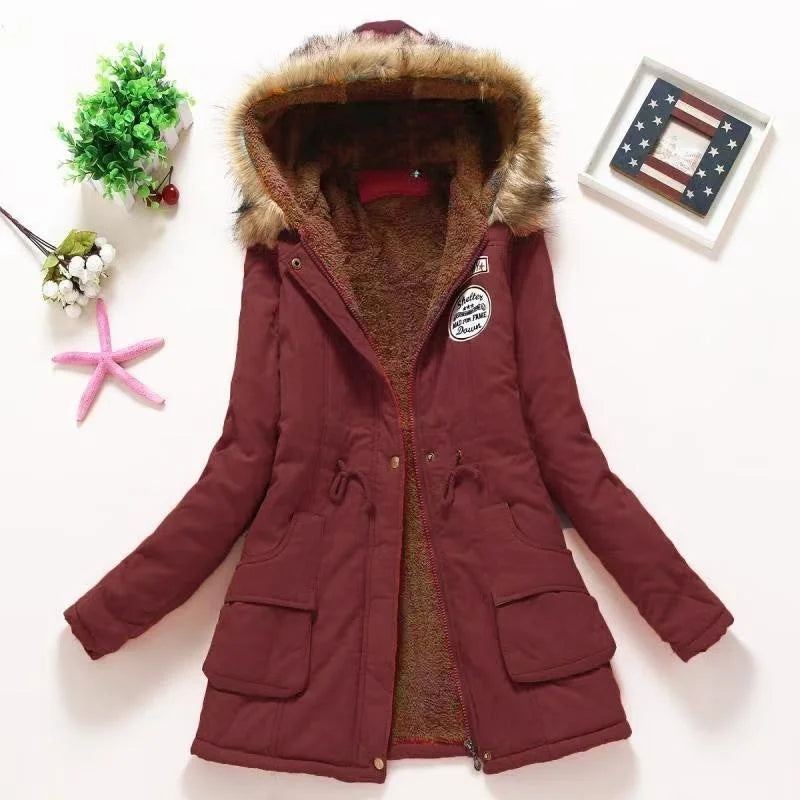 Casual All-Match Winter Jacket Women New In Coat Fleece Warm Elegant Multicolor Padded Jacket Slim Drawstring Outdoor Hooded Top