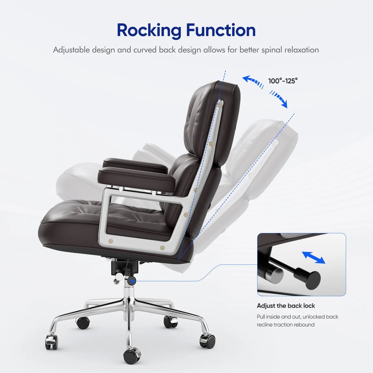 EU Stock Adjustable Office Chair Genuine Leather Aluminum Alloy Frame Armchair Swivel Chair for Office Study Living Room