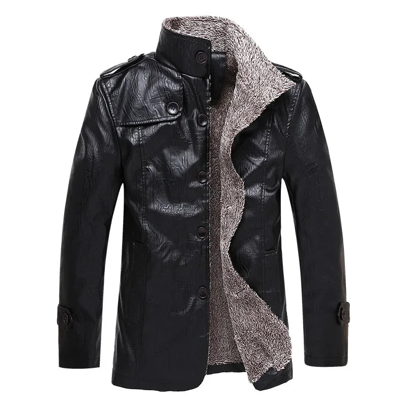 Autumn/winter Men's Fleece-lined Leather Jacket Medium-length Casual Korean Style Motorcycle Pu Leather Jacket Thickened