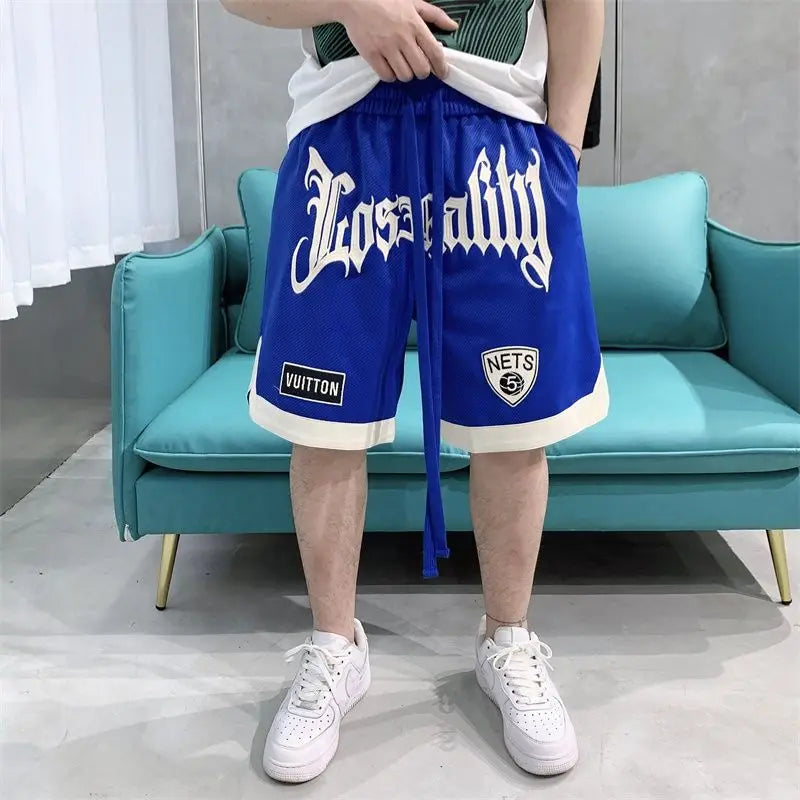 American Basketball Shorts Men Summer Training Sports Shorts Hip Hop Trend Embroidered Loose Pants Couple Casual Hip Hop Shorts