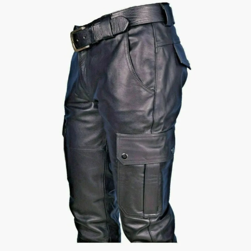 2024 Hot Fashionable and Comfortable Leather Pants for Men with Pure Color PU Strap Leisure and European Style