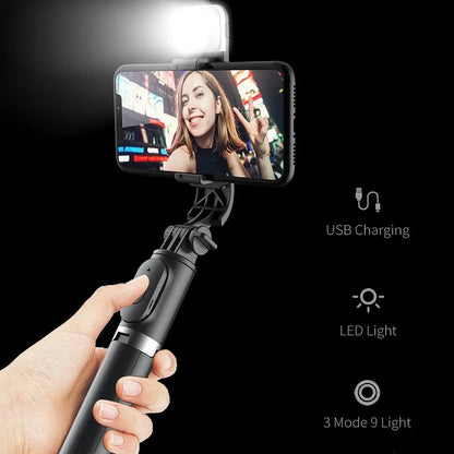 Portable Wireless Bluetooth Selfie Stick Remote Shutter Tripod with Fill Light 360-Degree Rotation for Tiktok Live Broadcasting