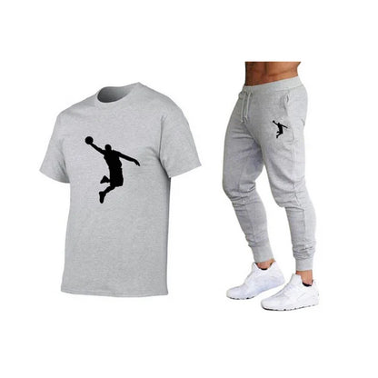 Casual Brand Men's Fitness Jogger T-Shirt and Pants Set Hip Hop Style Summer Tracksuit for Hip Hop Fashion Lovers