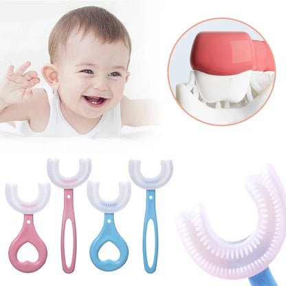 Children U-Shape Toothbrush 360-Degree Oral Cleaning Kids Tooth Brush Soft Million Nano Bristle Silicone Baby Finger Teether TSF