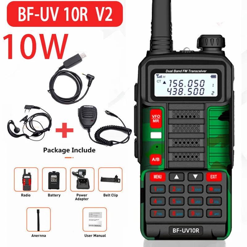 2023 BAOFENG 10W Portable High Power Walkie-Talkie UV-10R 50km  VHF UHF Dual Band Two Way CB Ham Radio Transceiver UV5R Upgraded