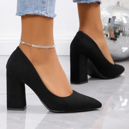 Women's Shoes 2024 Brand Slip on Women's Pumps Autumn Pointed Toe Solid Flock Fashion Dress Shallow Mouth Elegant High Heels