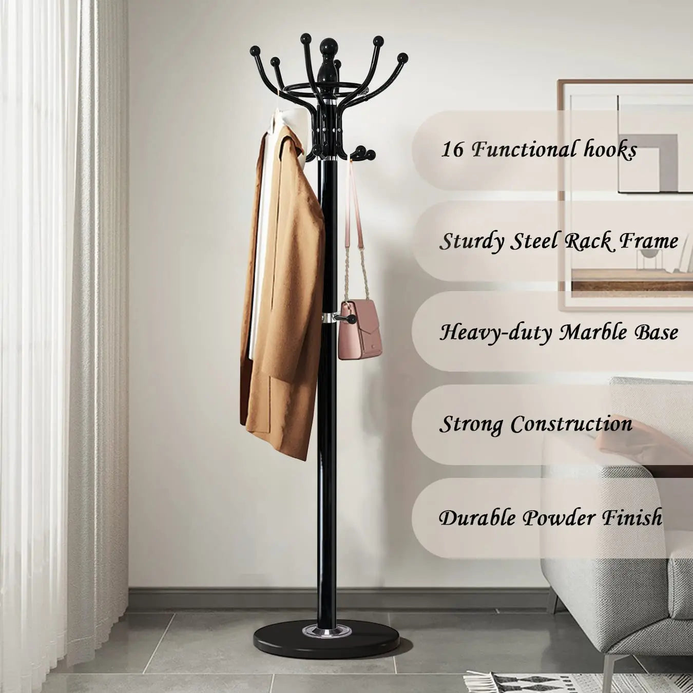 Hanger Metal Coat Rack Freestanding 16 Hooks Standing Coat Racks Floor clothes hanger Coat Shelves Shelf Entrance Hall Furniture