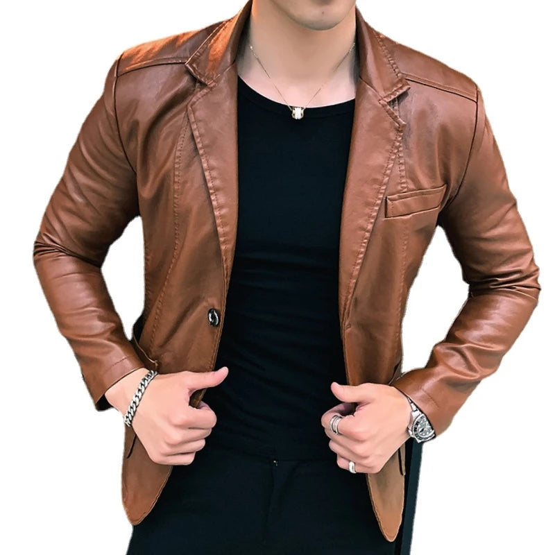 Mens Blazer Jacket Men's Jackets Winter and Autumn Leather Jackets New Arrived 2024 Korean Style Slim Trend Pu Leather Jackets