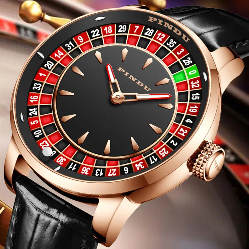 PINDU Design Arabic Numeral Rotating Dial Mechanical Watch with Diamond Luminous Hands Automatic Movement NH35