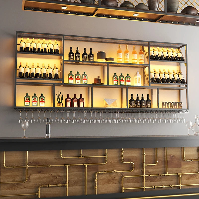 Unique Metal Restaurant Bar Cabinets Buffet Whisky Liquor Display Wine Cabinets Wall Mounted Stojak Na Wino Kitchen Furniture