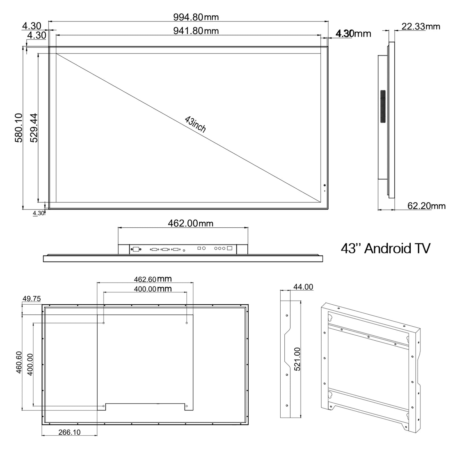 Soulaca 43 inches Smart Android11.0 Mirror 4K LED TV Big Screen Bathroom IP65 Waterproof Built-in WiFi Bluetooth SPA for US/EU