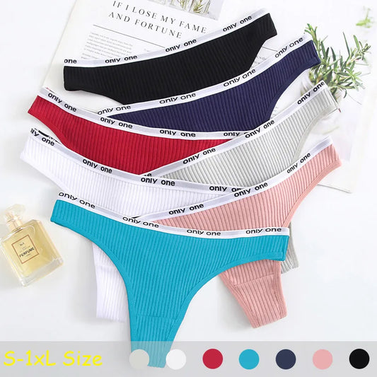 Cotton Sexy Low Waisted Thong Fashionable Letter Women Underwear Elastic Comfortable Solid Color Tanga Breathable Sports Panties