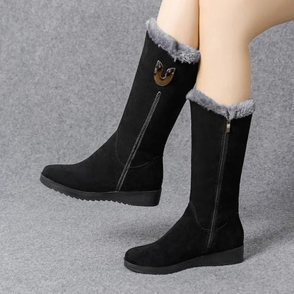 Warm Chelsea High Fur Boots Women 2022 Winter Shoes for Women Chunky Mid-calf Plush Snow Flat Boots ZIP Fashion Botas De Mujer