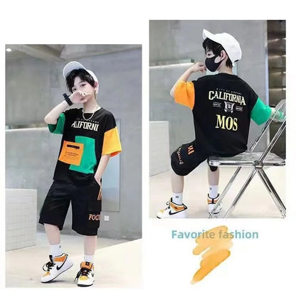 2024 summer Teenager Boys Clothes Casual Outfit Kids Tracksuit Child t shirt + shorts hot pant 4 5 6 7 8 9 10 12 11 13 14 Year