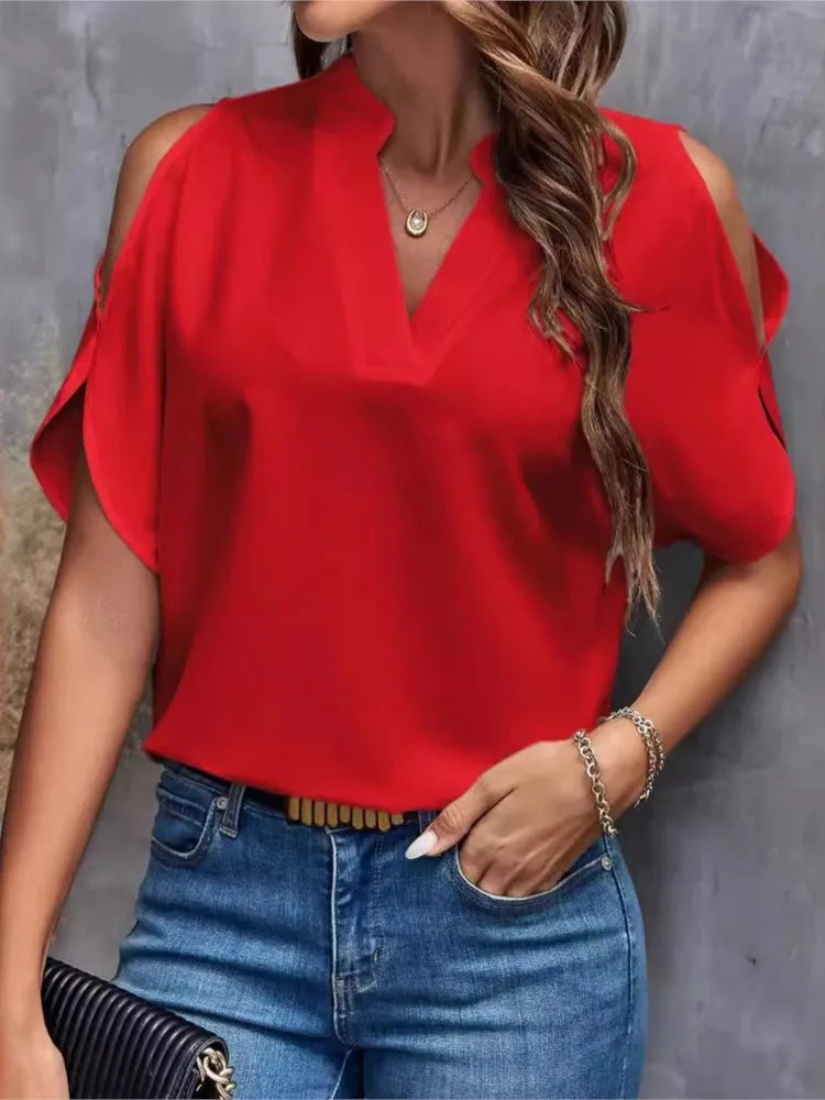 Sexy Off Shoulser Short Sleeve Tops Shirt Blouse Office Lady Spring Summer Fashion Casual Solid Tshirt For Women 2024 Female