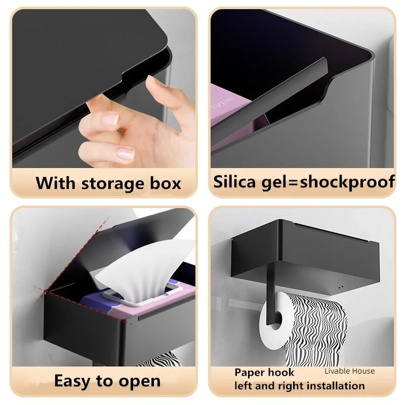 Black Roll Paper Holder with Wipes Dispenser Bathroom Storage Rack Multi-function Toilet Roll Holder Bathroom Hardware Accessori