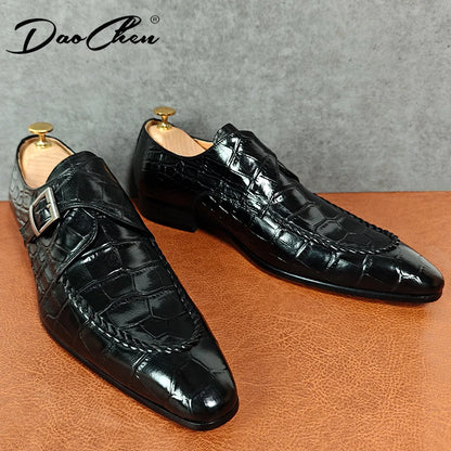 Luxury Brand Men Leather Shoes Slip-On Black Crocodile Print Woven Pattern Loafers Mens Dress Shoes Wedding Office Shoes For Men