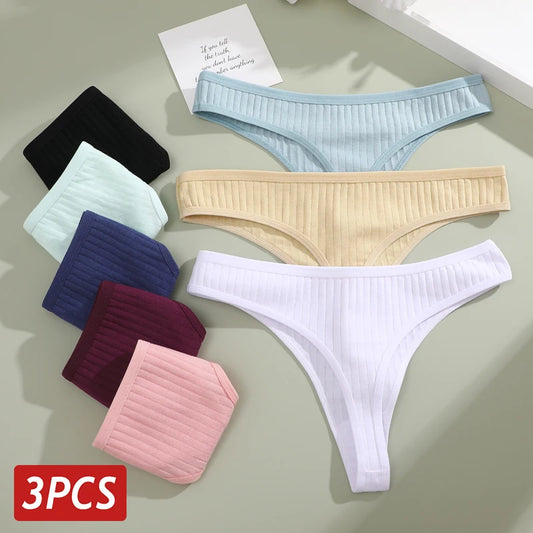 3PCS/Set Women Cotton Panties Sexy High Elastic Low Rise Thongs G-String Breathable Underwear For Female Solid Color Lingerie