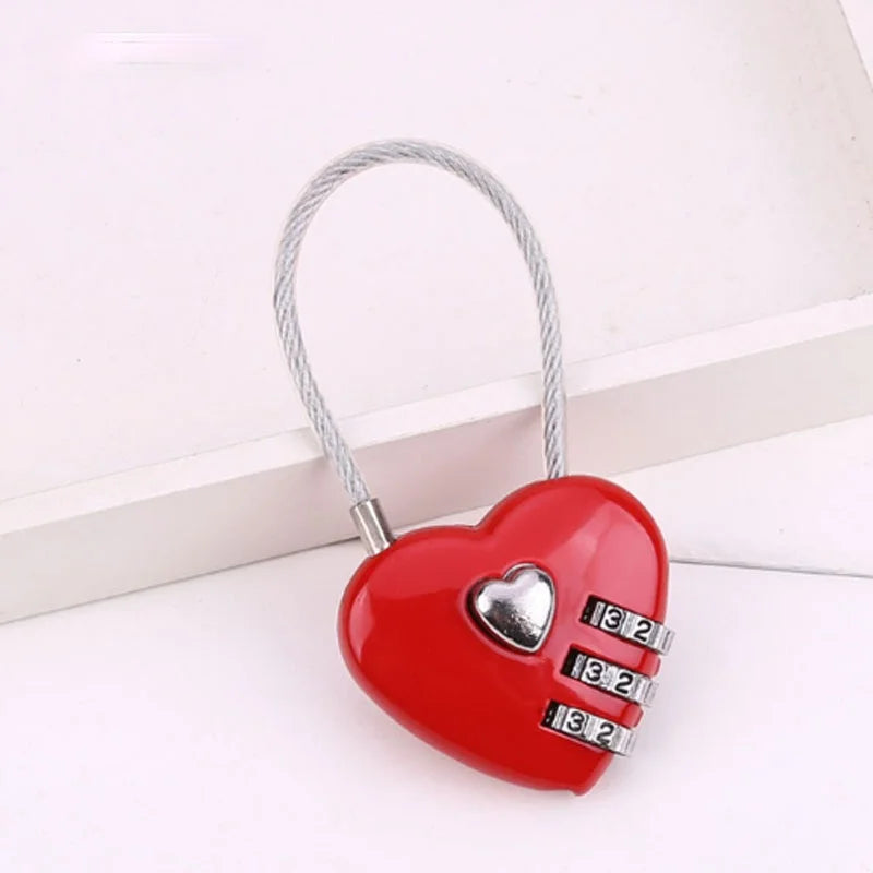 Combination Lock Zinc Alloy Steel Wire Rope Combination Lock Mini Love Heart-shaped Password Padlock Travel Luggage Bag