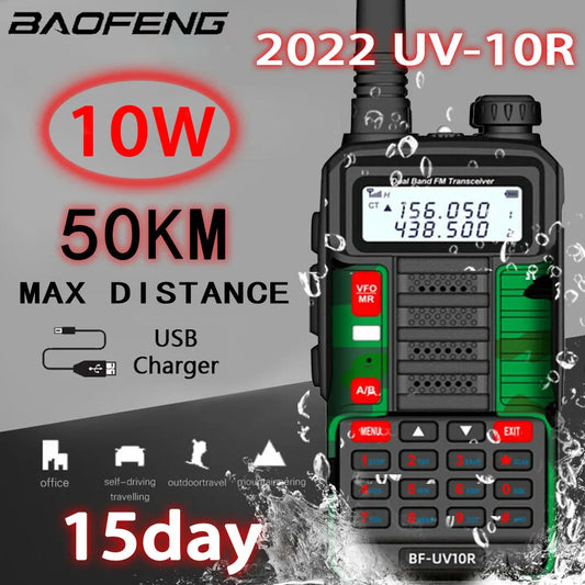 2023 BAOFENG 10W Portable High Power Walkie-Talkie UV-10R 50km  VHF UHF Dual Band Two Way CB Ham Radio Transceiver UV5R Upgraded