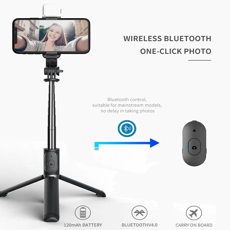 Portable Wireless Bluetooth Selfie Stick Remote Shutter Tripod with Fill Light 360-Degree Rotation for Tiktok Live Broadcasting