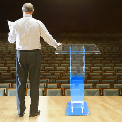 23.62 X 15.74in Acrylic Podium Clear Stand Desk with LED Light for Church Office