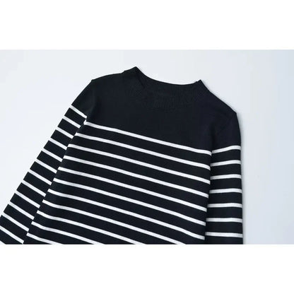 Winter New Women's Clothing Round Neck Long Sleeve Striped Knit Dress European American Style Women's Fashion