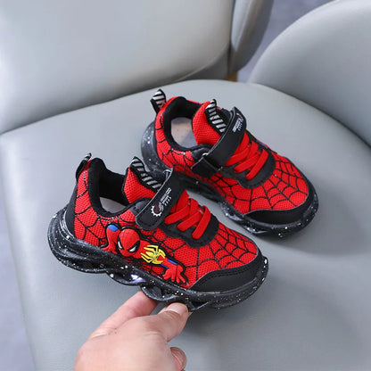 Disney LED Casual Sneakers Red Black For Spring Boys Mesh Outdoor Shoes Children Lighted Non-slip Shoes Size 21-30