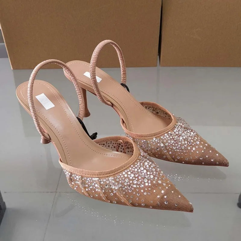 Women High Heel Sandals Summer Fashion Tulle Comfortable Party Wear Resistant Elegant Stiletto Luxurious High Heel Sandals