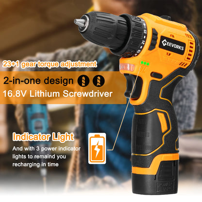 16.8V Brushless Lithium Battery Screwdriver 55NM Torque Adjustable Impact Drill 1300mAh Rechargeable Screwdriver DIY Power Tool