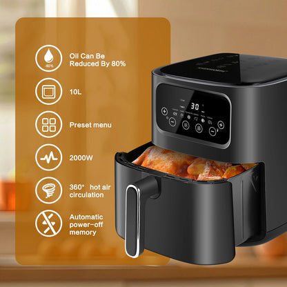 EXSAMO 10L Large Capacity Smart Electronic Digital Deep  Fryers Oven Without Oil 2000W Multi-Function With Touchscreen Air Fryer