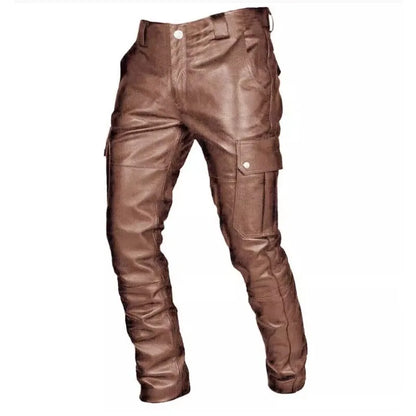 2024 Hot Fashionable and Comfortable Leather Pants for Men with Pure Color PU Strap Leisure and European Style