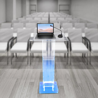 23.62 X 15.74in Acrylic Podium Clear Stand Desk with LED Light for Church Office